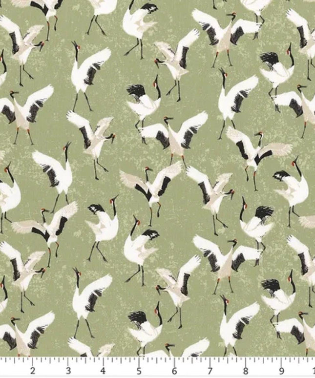 AGF | Soar - Dancing Cranes in Jade | Art Gallery Fabrics | Sold by the Half Yard
