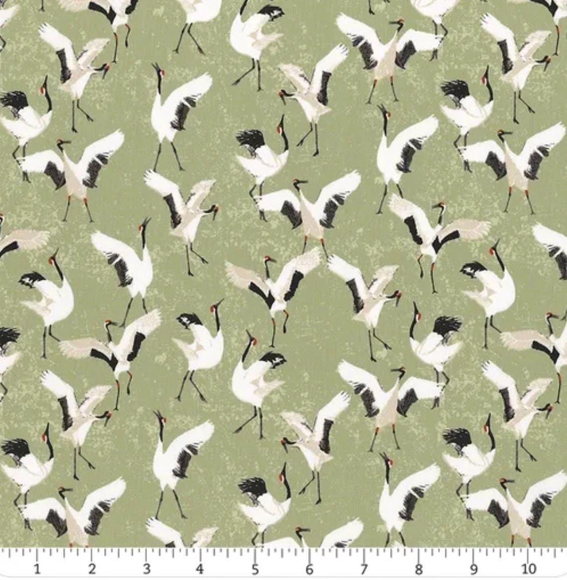 AGF | Soar - Dancing Cranes in Jade | Art Gallery Fabrics | Sold by the Half Yard