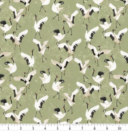 AGF | Soar - Dancing Cranes in Jade | Art Gallery Fabrics | Sold by the Half Yard