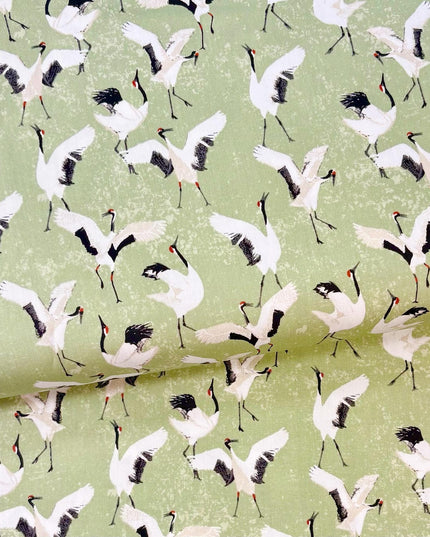 AGF | Soar - Dancing Cranes in Jade | Art Gallery Fabrics | Sold by the Half Yard