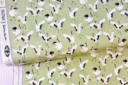 AGF | Soar - Dancing Cranes in Jade | Art Gallery Fabrics | Sold by the Half Yard