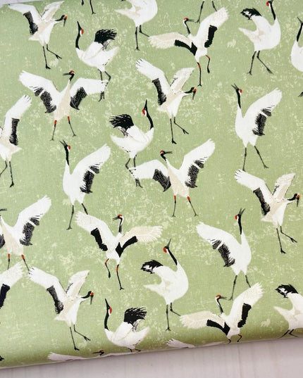 AGF | Soar - Dancing Cranes in Jade | Art Gallery Fabrics | Sold by the Half Yard