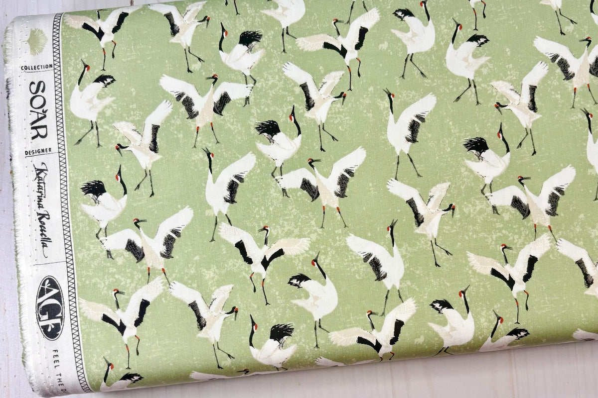 AGF | Soar - Dancing Cranes in Jade | Art Gallery Fabrics | Sold by the Half Yard