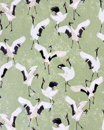 AGF | Soar - Dancing Cranes in Jade | Art Gallery Fabrics | Sold by the Half Yard