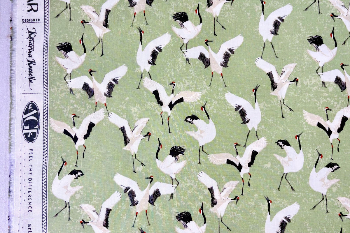 AGF | Soar - Dancing Cranes in Jade | Art Gallery Fabrics | Sold by the Half Yard