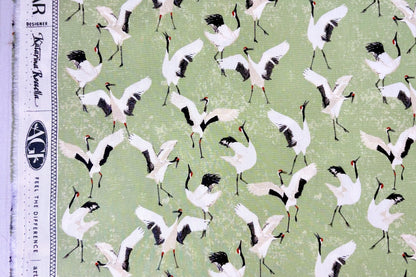 AGF | Soar - Dancing Cranes in Jade | Art Gallery Fabrics | Sold by the Half Yard