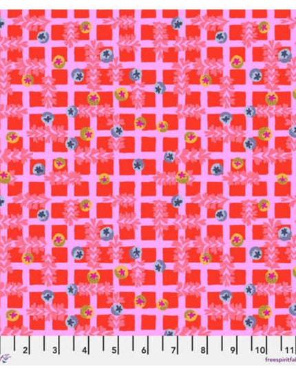Penny Jeffries, Blostma & Song, Small Blueberry Dancefloor Red, PWPE004.RED, Free Spirit Fabric, Sold by Half Yard