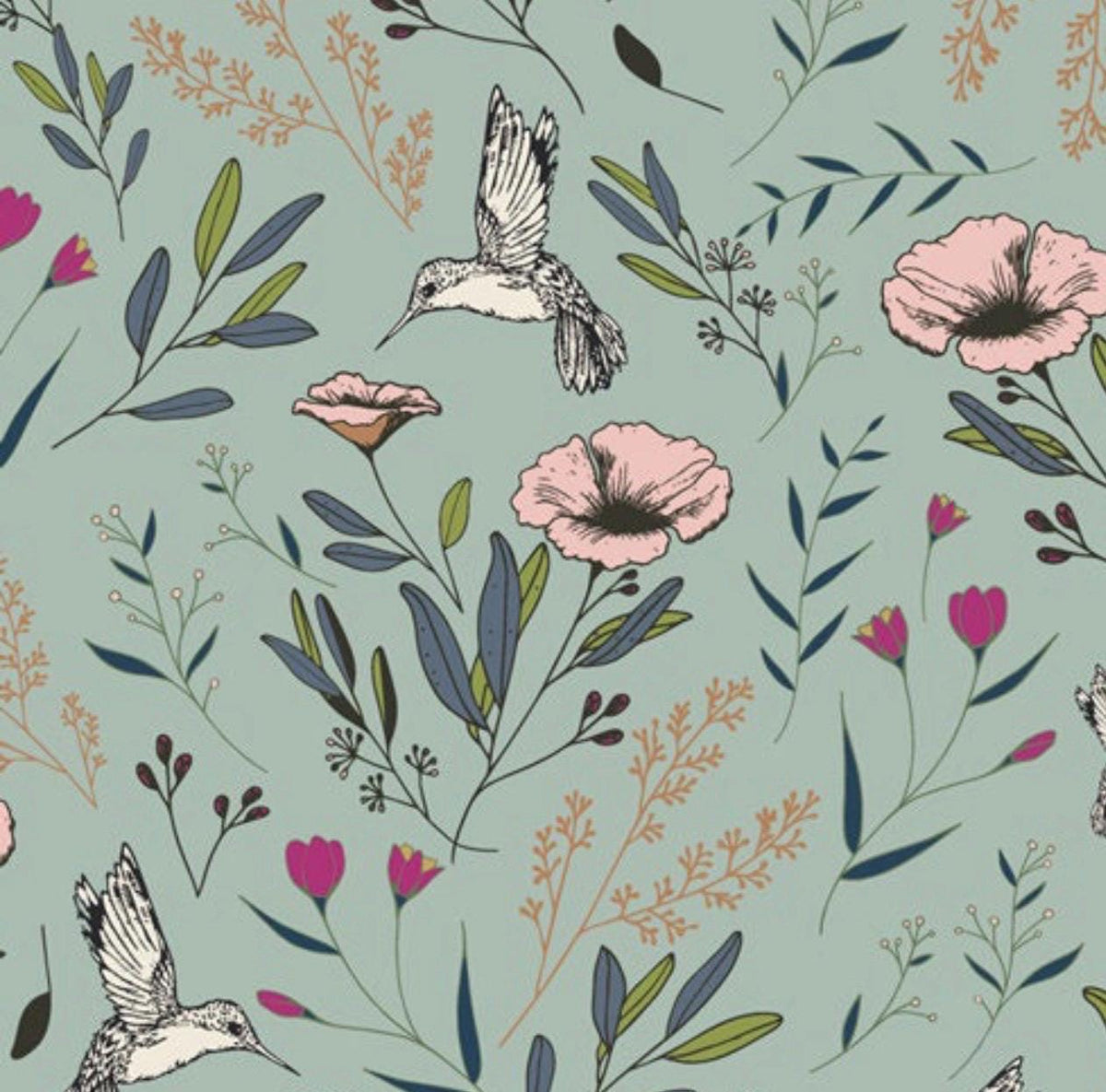 Magical Fauna Mirage Mint Mystical Land - Art Gallery Premium Cotton Fabric - Sold by the Half Yard