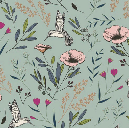 Magical Fauna Mirage Mint Mystical Land - Art Gallery Premium Cotton Fabric - Sold by the Half Yard