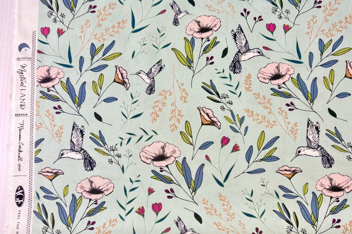 Magical Fauna Mirage Mint Mystical Land - Art Gallery Premium Cotton Fabric - Sold by the Half Yard