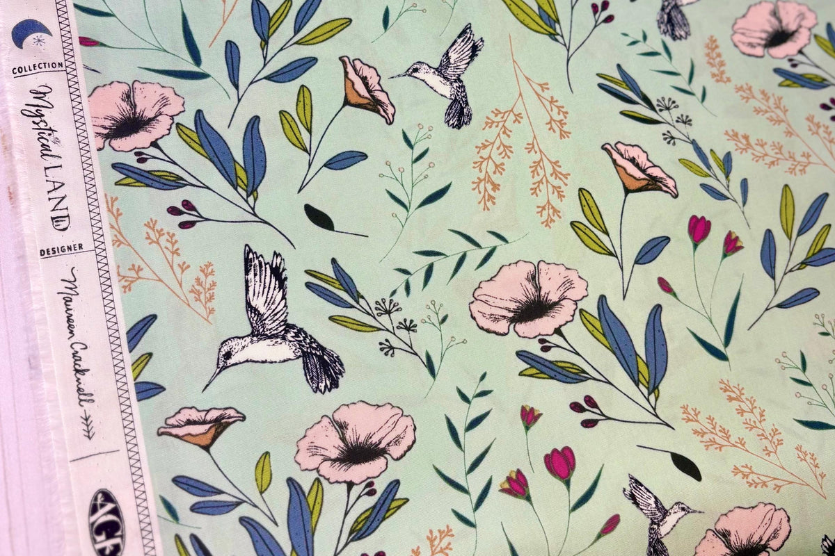 Magical Fauna Mirage Mint Mystical Land - Art Gallery Premium Cotton Fabric - Sold by the Half Yard