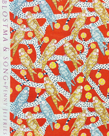Penny Jeffries, Blostma & Song, Budgie Melody, PWPE006, Free Spirit Fabric, Cotton, Sold by the Half Yard