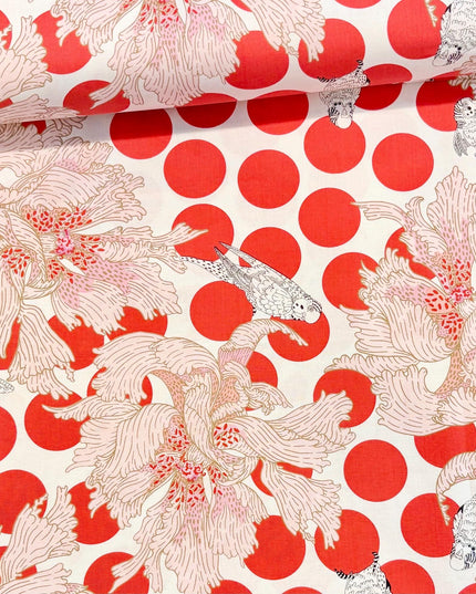 Penny Jeffries, Blostma & Song, Spotty Peony - Vermilion PWPE012, Free Spirit Fabric, Cotton, Sold by the Half Yard