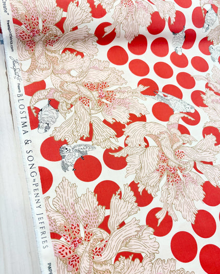 Penny Jeffries, Blostma & Song, Spotty Peony - Vermilion PWPE012, Free Spirit Fabric, Cotton, Sold by the Half Yard