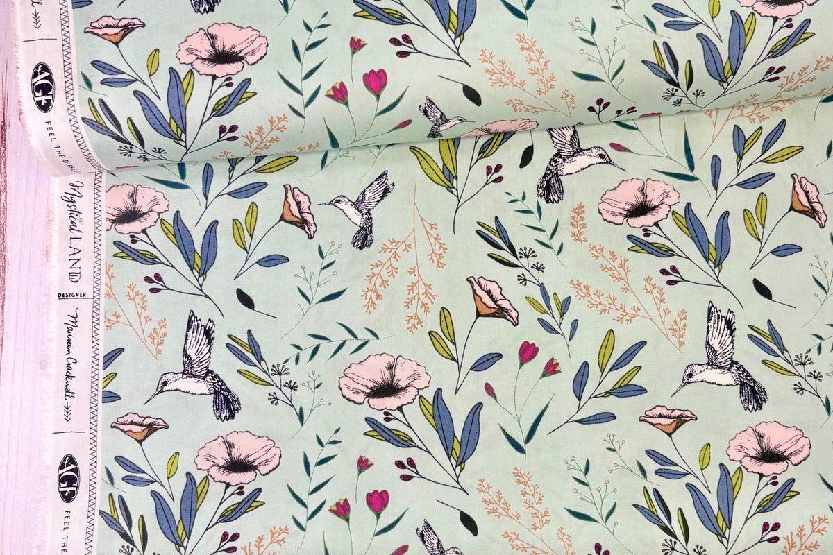Magical Fauna Mirage Mint Mystical Land - Art Gallery Premium Cotton Fabric - Sold by the Half Yard