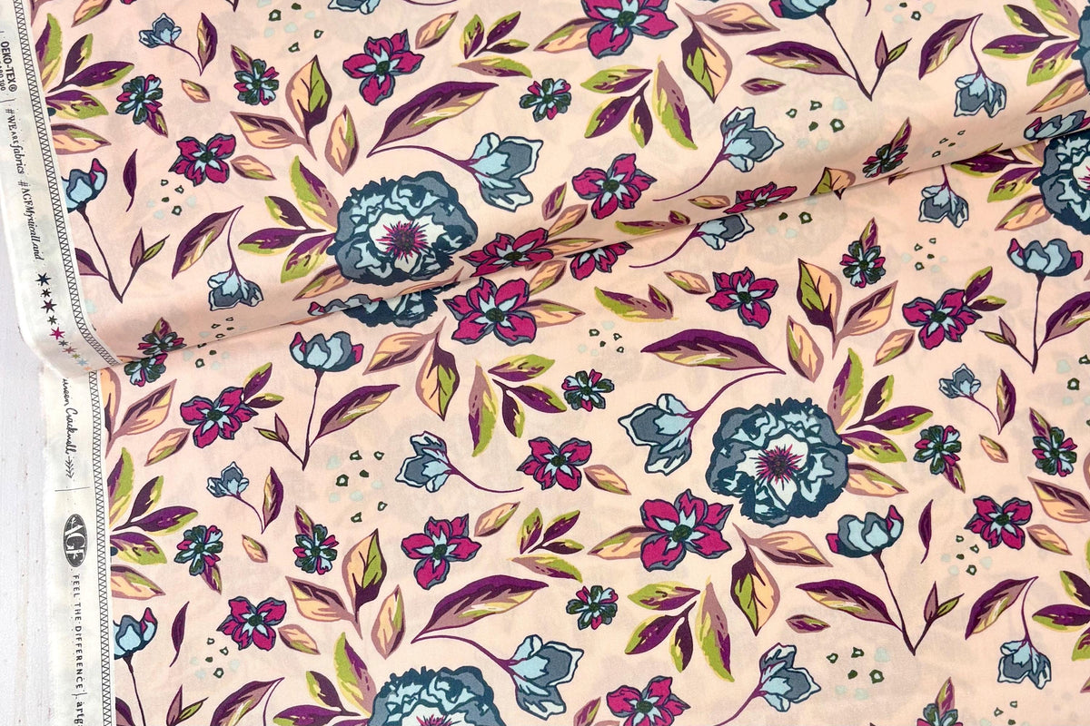 Mystical Floral Fabric, Flowers and Leaves from the Mystical Land collection, Art Gallery Fabrics, Sold by the Half Yard