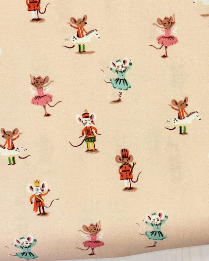 Heather Ross Studio Edit Nutcracker Mice on Peach 50166D-3, Windham Fabric, Cotton, Sold by the Half Yard