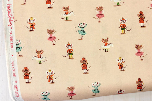 Heather Ross Studio Edit Nutcracker Mice on Peach 50166D-3, Windham Fabric, Cotton, Sold by the Half Yard