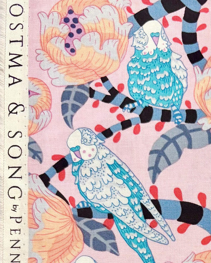 Penny Jeffries, Blostma & Song, Budgie Breath, PWPE005, Free Spirit Fabric, Cotton, Sold by the Half Yard