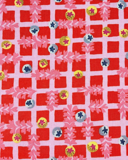 Penny Jeffries, Blostma & Song, Small Blueberry Dancefloor Red, PWPE004.RED, Free Spirit Fabric, Sold by Half Yard