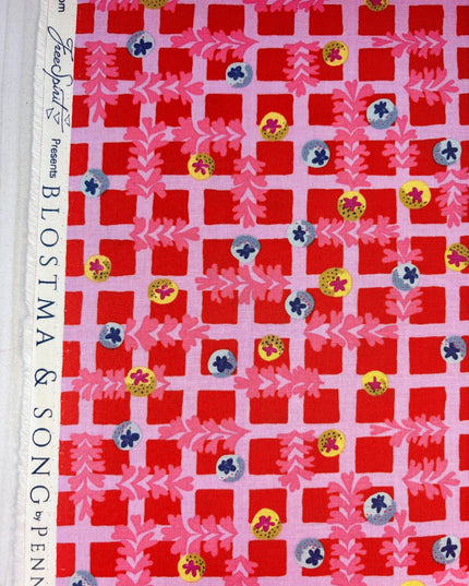Penny Jeffries, Blostma & Song, Small Blueberry Dancefloor Red, PWPE004.RED, Free Spirit Fabric, Sold by Half Yard