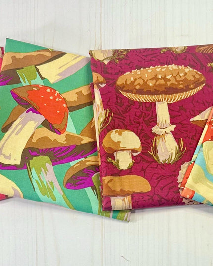 Martha Negley Forage, Mushroom Medley - Green, Free Spirit Fabric, Mushrooms, Cotton Fabric, Sold by the Half Yard