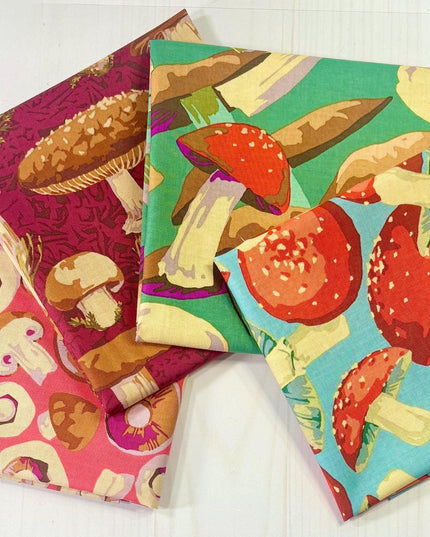 Martha Negley Forage, Mushroom Medley - Green, Free Spirit Fabric, Mushrooms, Cotton Fabric, Sold by the Half Yard