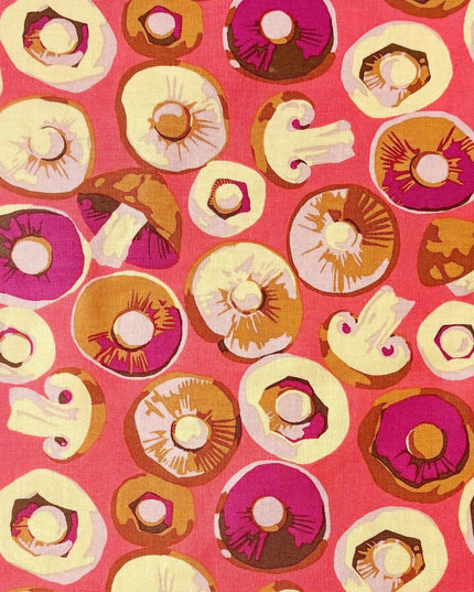 Martha Negley Forage, Button Mushroom - Pink, Free Spirit Fabric, Mushrooms, Cotton Fabric, Sold by the Half Yard