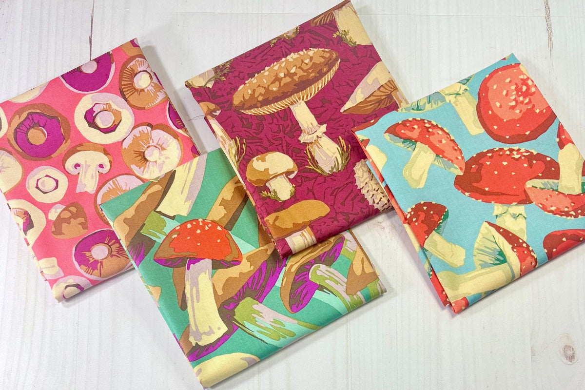 Martha Negley Forage, Button Mushroom - Pink, Free Spirit Fabric, Mushrooms, Cotton Fabric, Sold by the Half Yard