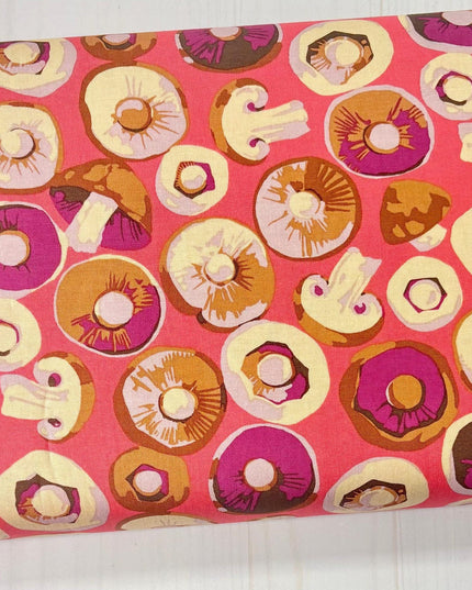Martha Negley Forage, Button Mushroom - Pink, Free Spirit Fabric, Mushrooms, Cotton Fabric, Sold by the Half Yard