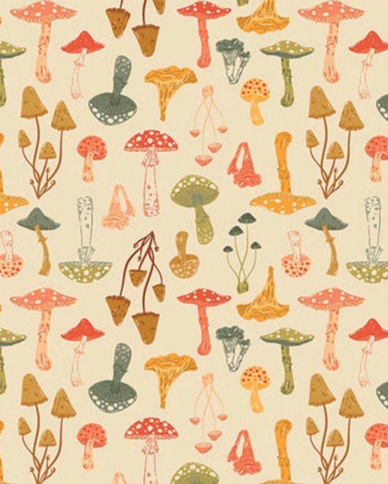 Underwood Sprouts Hazelwood mushrooms fabric by AGF - Mushroom Cotton - Sold by the Half Yard
