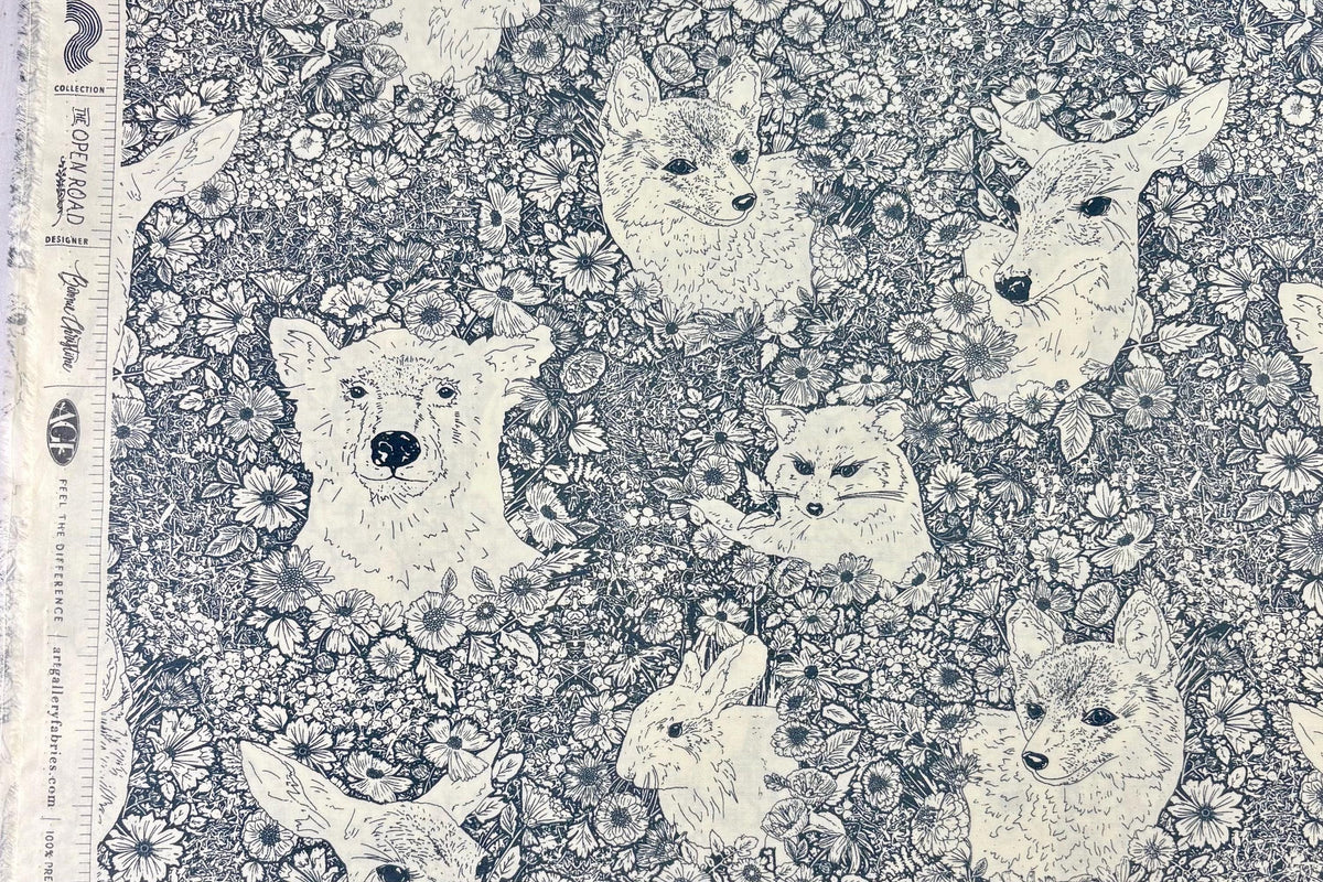 The Open Road Wandering With Bear Blue 100% Cotton Fabric by Bonnie Christine for Art Gallery Fabrics (TOR-23869) | Sold by Half Yard