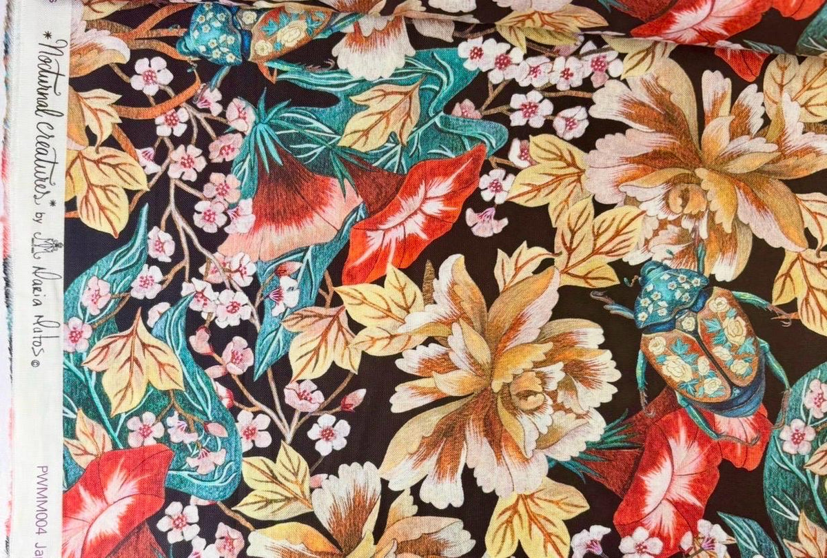 Japanese Beetle - White - Nocturnal Creatures - Maria Matos - FreeSpirit - 100% quilting cotton - PWMM004 - Sold by the Half Yard
