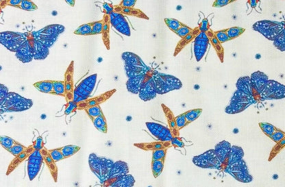 Flying Wonders, Blue - Maria Matos, Nocturnal Creatures, Quilt Fabric 100% Cotton Sold by the Half Yard