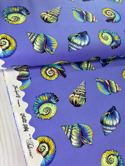 Tula Pink Floral Reef Lil Shelly Marine PWTP266, Free Spirit Fabric, 100% Cotton Fabric, Sold by the Half Yard