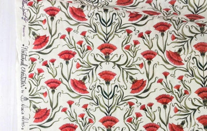 Carnation, White - Maria Matos, Nocturnal Creatures, Quilt Fabric 100% Cotton By the Half Yard