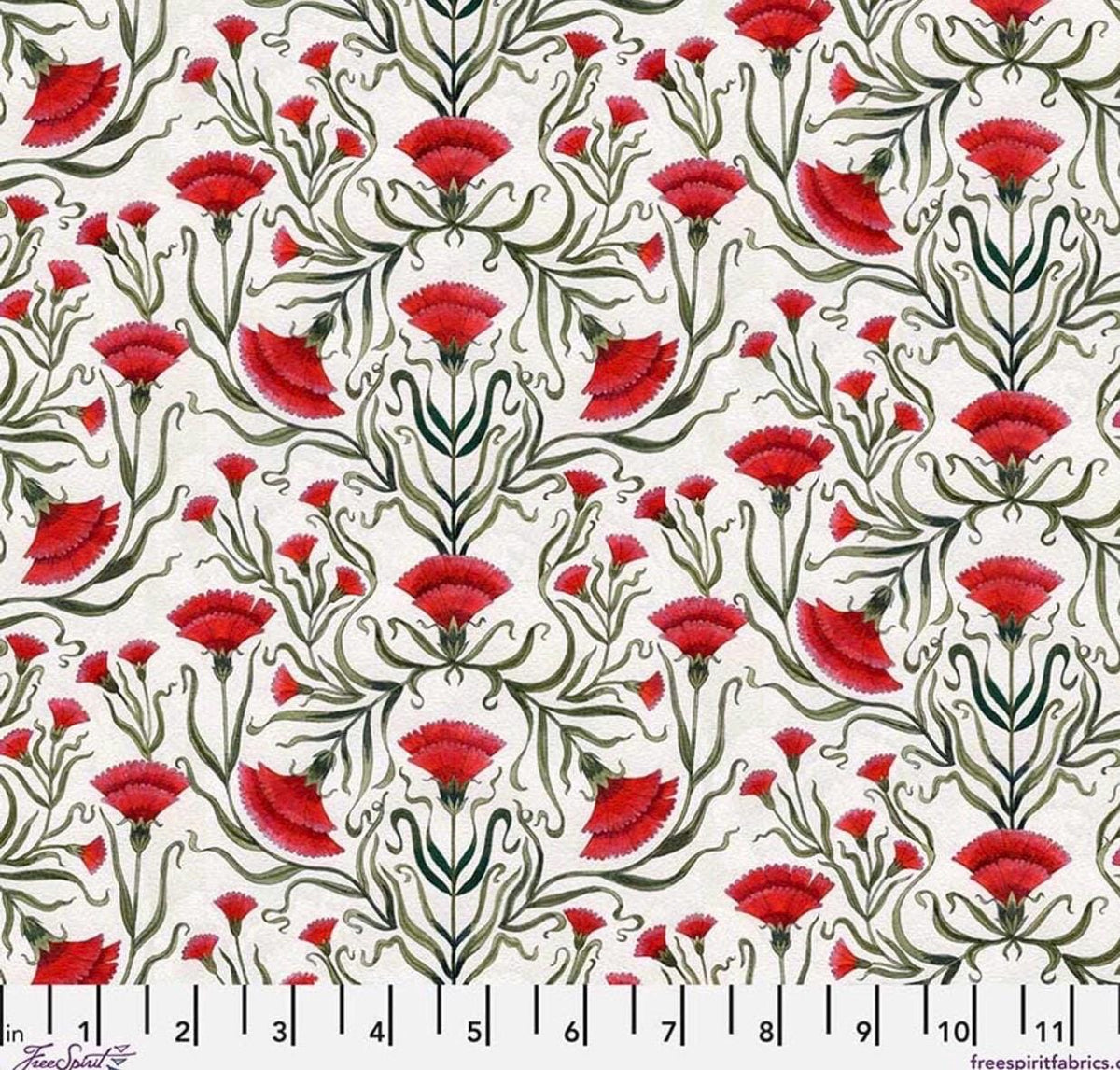Carnation, White - Maria Matos, Nocturnal Creatures, Quilt Fabric 100% Cotton By the Half Yard