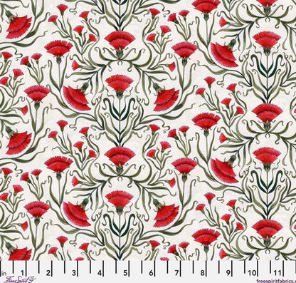 Carnation, White - Maria Matos, Nocturnal Creatures, Quilt Fabric 100% Cotton By the Half Yard