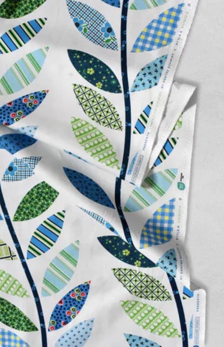 Made Easy Blue Leafy Vine Cheater SKU 54464D-2 By Denyse Schmidt Windham - Sold by Half Yard