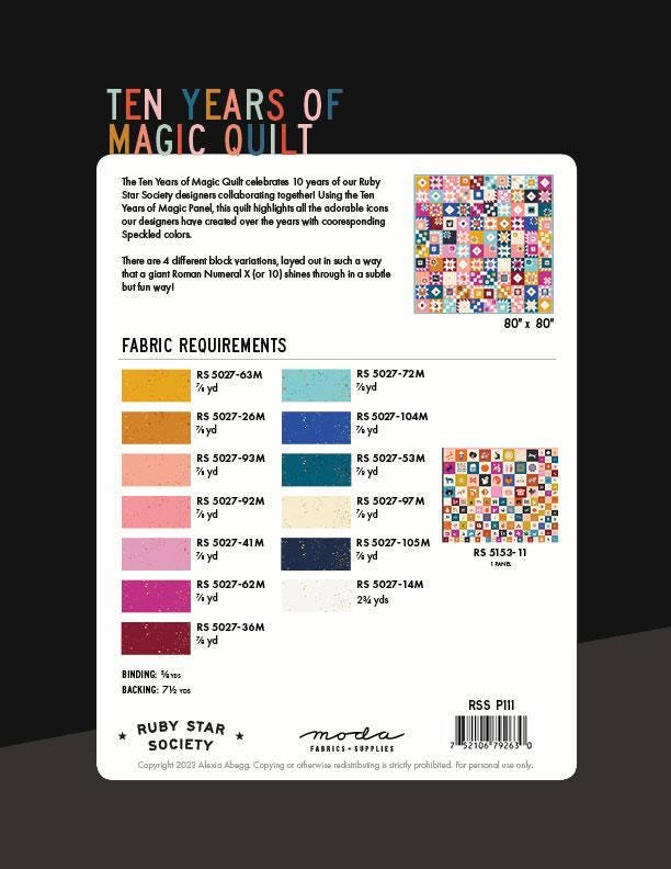 Ten Years of Magic Quilt Pattern by Ruby Star Society 10 Years Projects with Purpose