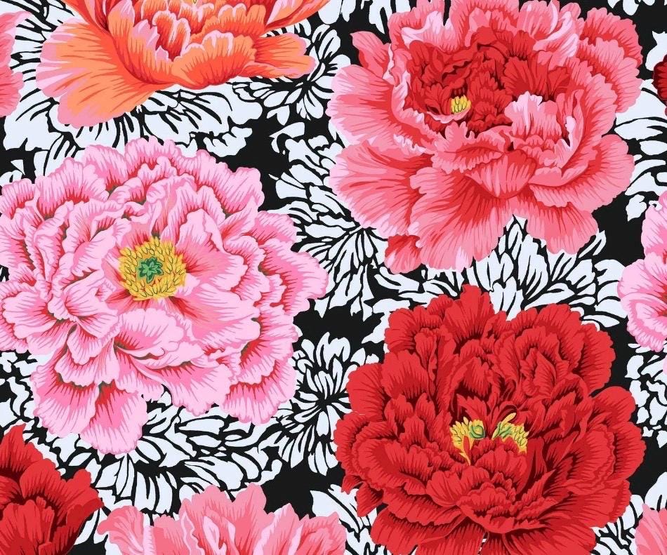Kaffe Fassett Brocade Peony Crimson By Philip Jacobs: Quilting Cotton Fabric - Sold by Half Yard
