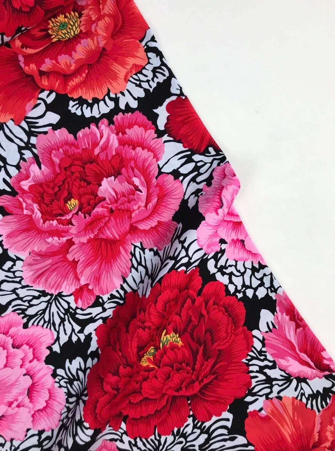 Kaffe Fassett Brocade Peony Crimson By Philip Jacobs: Quilting Cotton Fabric - Sold by Half Yard