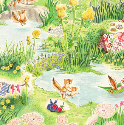 PRE-Order Heather Ross- Boat Race- Chipmunks Camping 55602D-5 Multi- Half Yard - March 2027