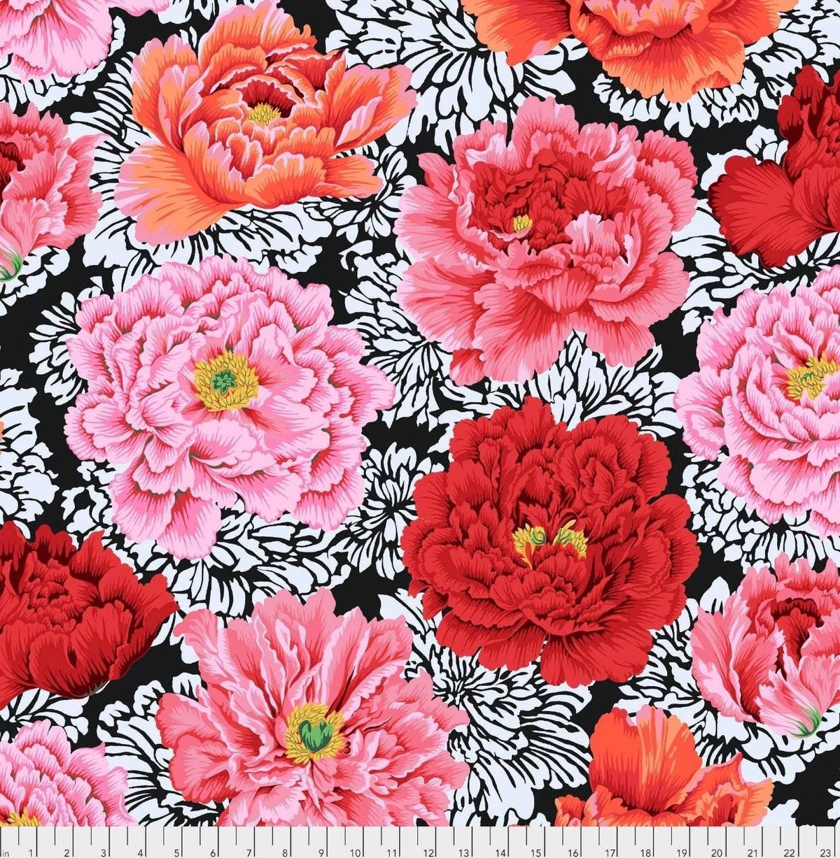 Kaffe Fassett Brocade Peony Crimson By Philip Jacobs: Quilting Cotton Fabric - Sold by Half Yard
