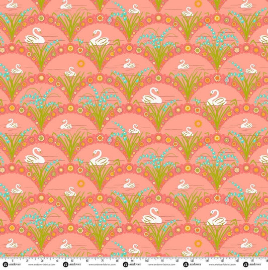 PRE-ORDER November 2026 || Menagerie by Alison Glass Swan Light Poppy - Sold by the Half Yard