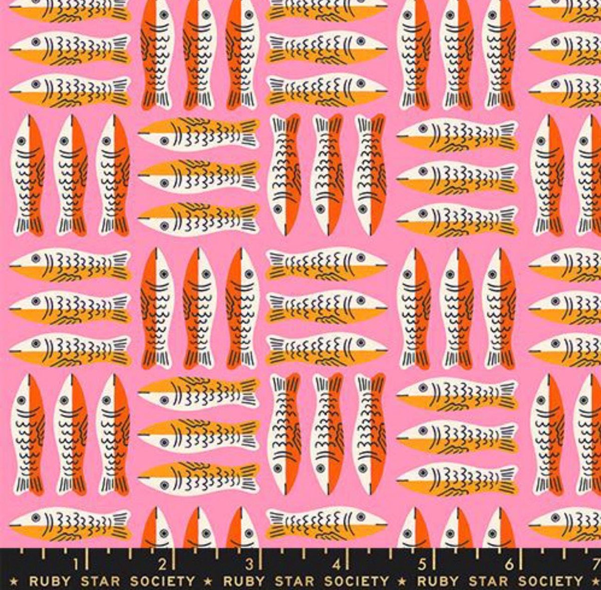 PRE-ORDER, Alexia Abegg 1-800-Calico Lucky Pink RS4168-11, Ruby Star for Moda Fabric, Sardines Fish, 100% Cotton, October 2026 - Half Yard
