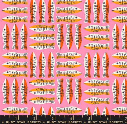 PRE-ORDER, Alexia Abegg 1-800-Calico Lucky Pink RS4168-11, Ruby Star for Moda Fabric, Sardines Fish, 100% Cotton, October 2026 - Half Yard