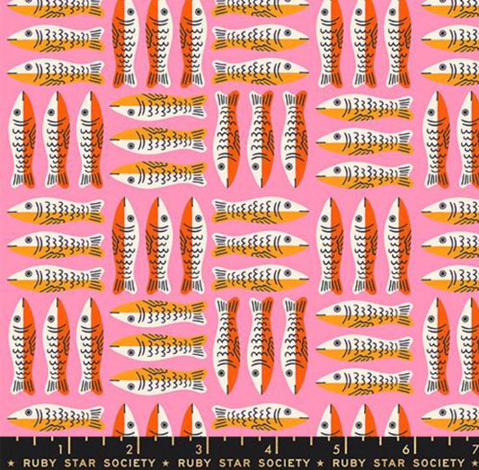 PRE-ORDER, Alexia Abegg 1-800-Calico Lucky Pink RS4168-11, Ruby Star for Moda Fabric, Sardines Fish, 100% Cotton, October 2026 - Half Yard