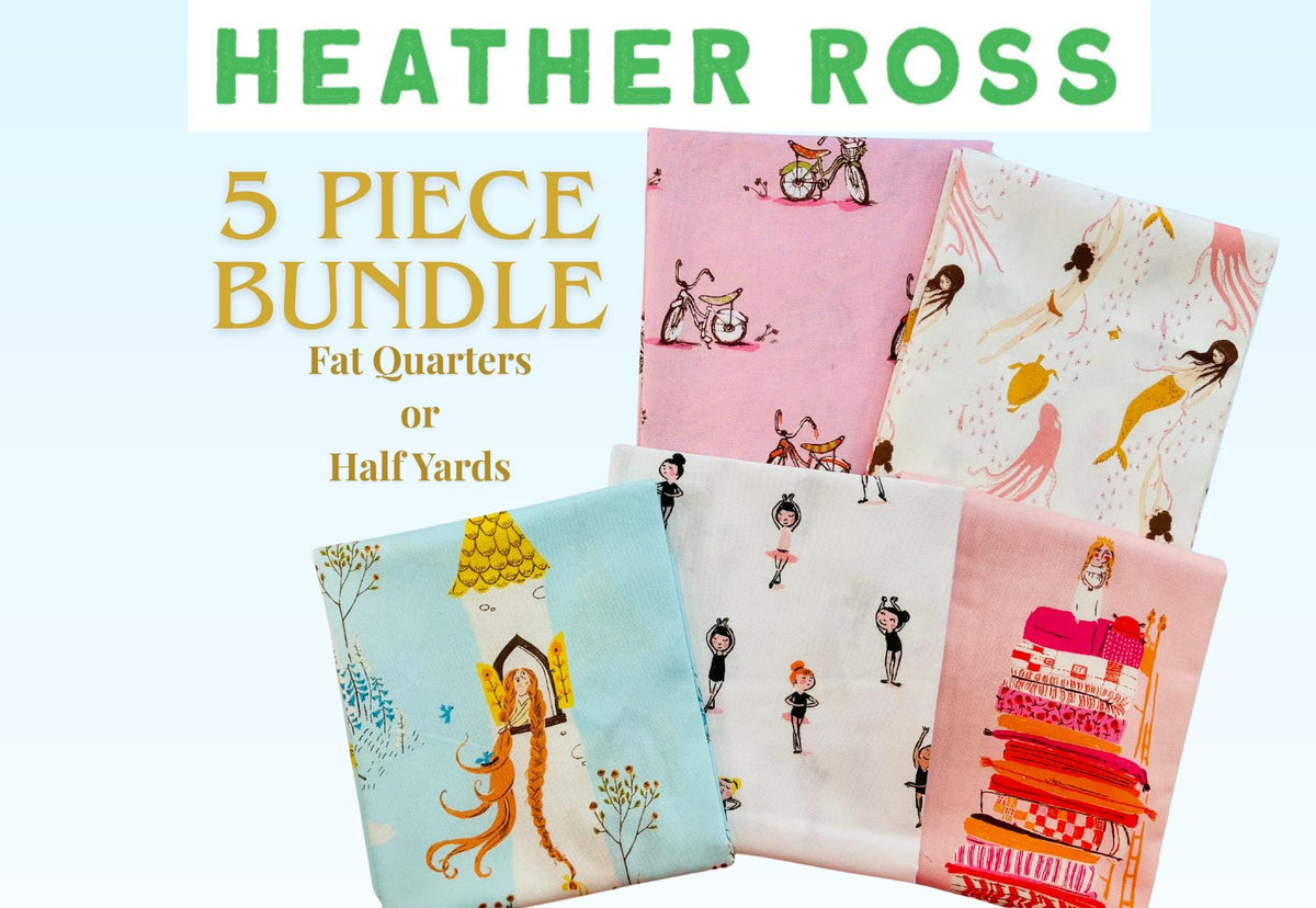 Heather Ross Fat Quarter or Half Yard Bundle – Studio Edit Favorites - Bicycles, Mermaids, Princess, Ballerinas