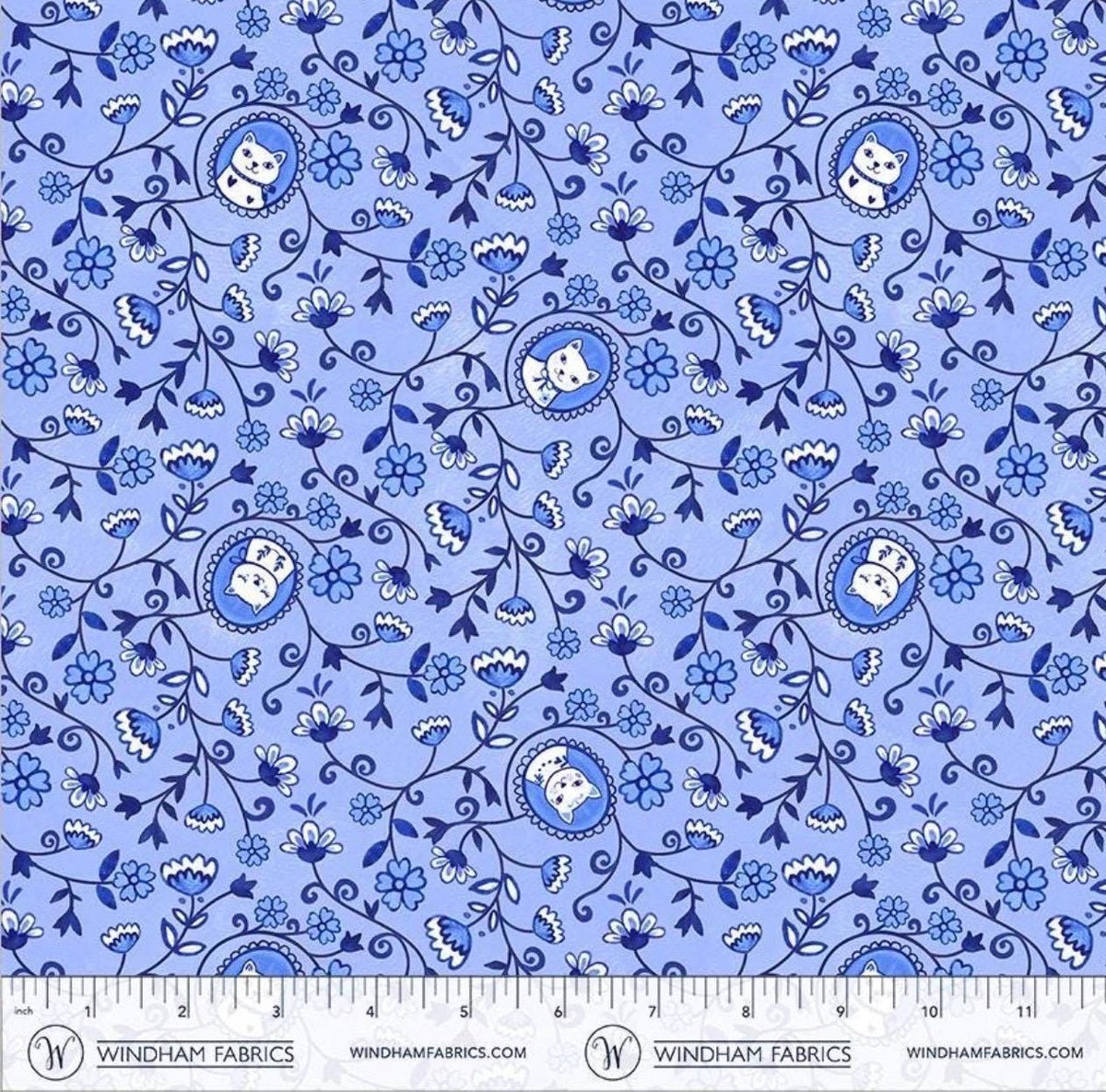 Chateau Meow | Purry Portraits - Sky by Whistler Studios for Windham Fabrics | 55343-2 | Quilting Cotton by the Half Yard